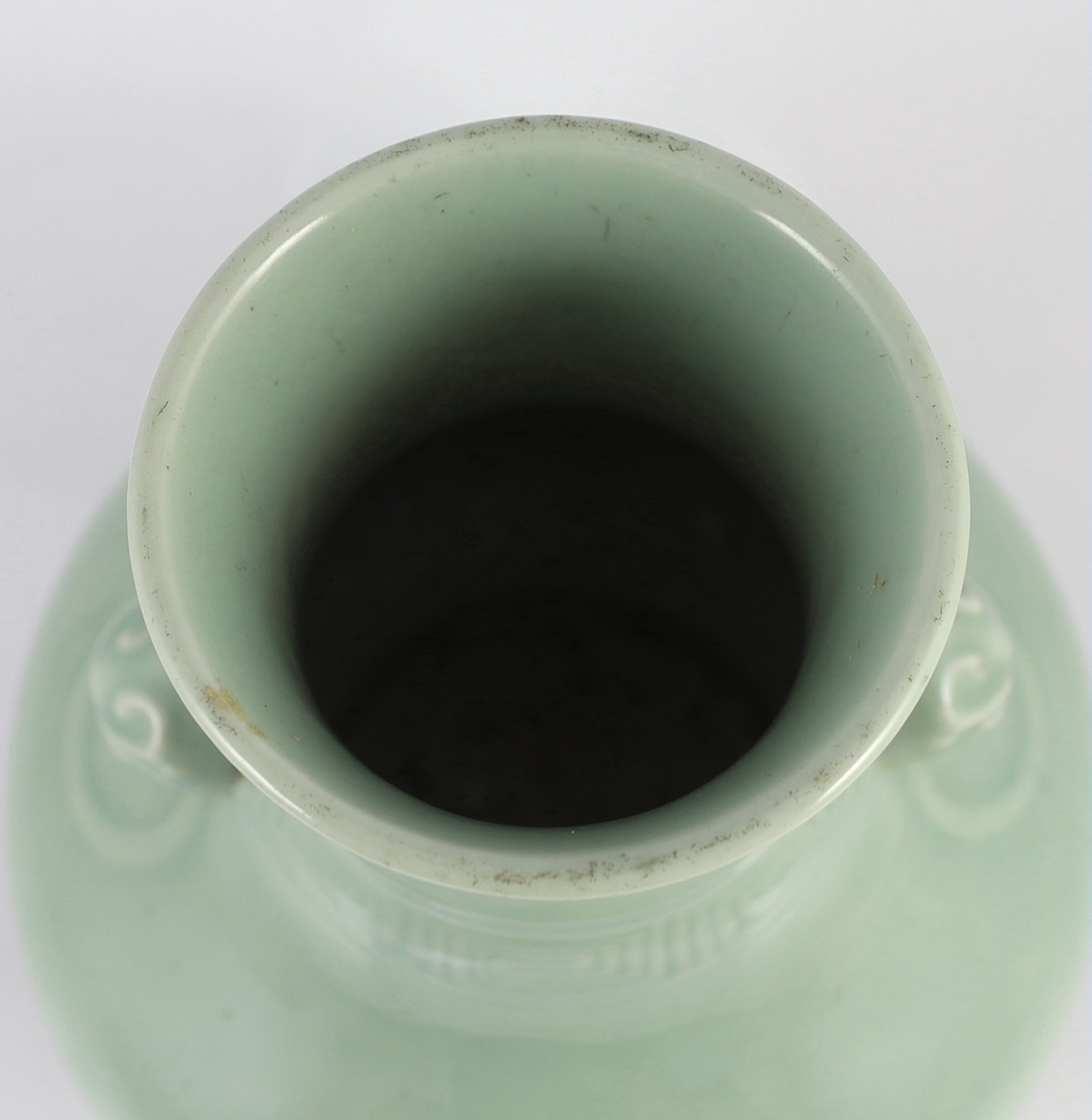 A Chinese celadon glazed vase, hu, Qianlong seal mark and probably of the period (1736-1795)